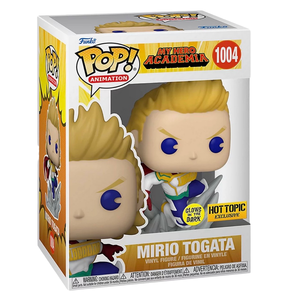 Funko Pop! Animation My Hero Academia Mirio Togata glow figure, exclusive collectible with detailed character design.