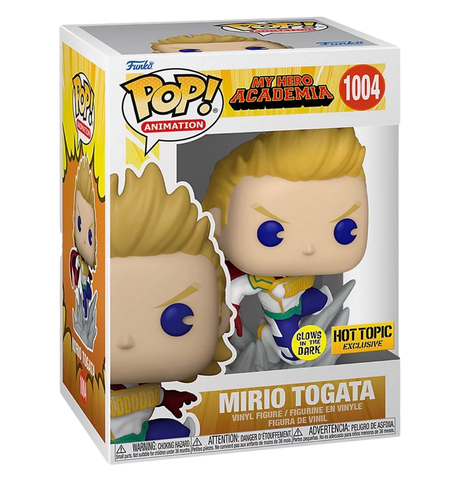Funko Pop! Animation My Hero Academia Mirio Togata glow figure, exclusive collectible with detailed character design.