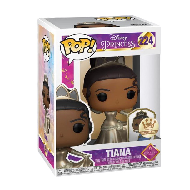 Gold Funko Pop! Disney Princess Tiana figure, collectible vinyl toy from Disney Princess series, with detailed features and distinctive design.