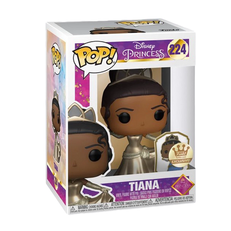 Gold Funko Pop! Disney Princess Tiana figure, collectible vinyl toy from Disney Princess series, with detailed features and distinctive design.