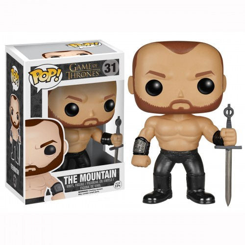 Funko Pop! figure of The Mountain from Game of Thrones, collectible vinyl toy with detailed armor and fierce expression.