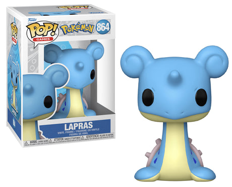 Funko Pop! Games Pokemon Lapras figure, detailed vinyl collectible with blue body and shell, from Shak's Pop Shop