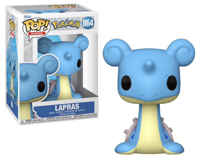Funko Pop! Games Pokemon Lapras figure, detailed vinyl collectible with blue body and shell, from Shak's Pop Shop