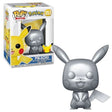 Silver Metallic Pikachu Funko Pop! figure from Pokémon Games, featuring a shiny metallic finish and iconic character design.