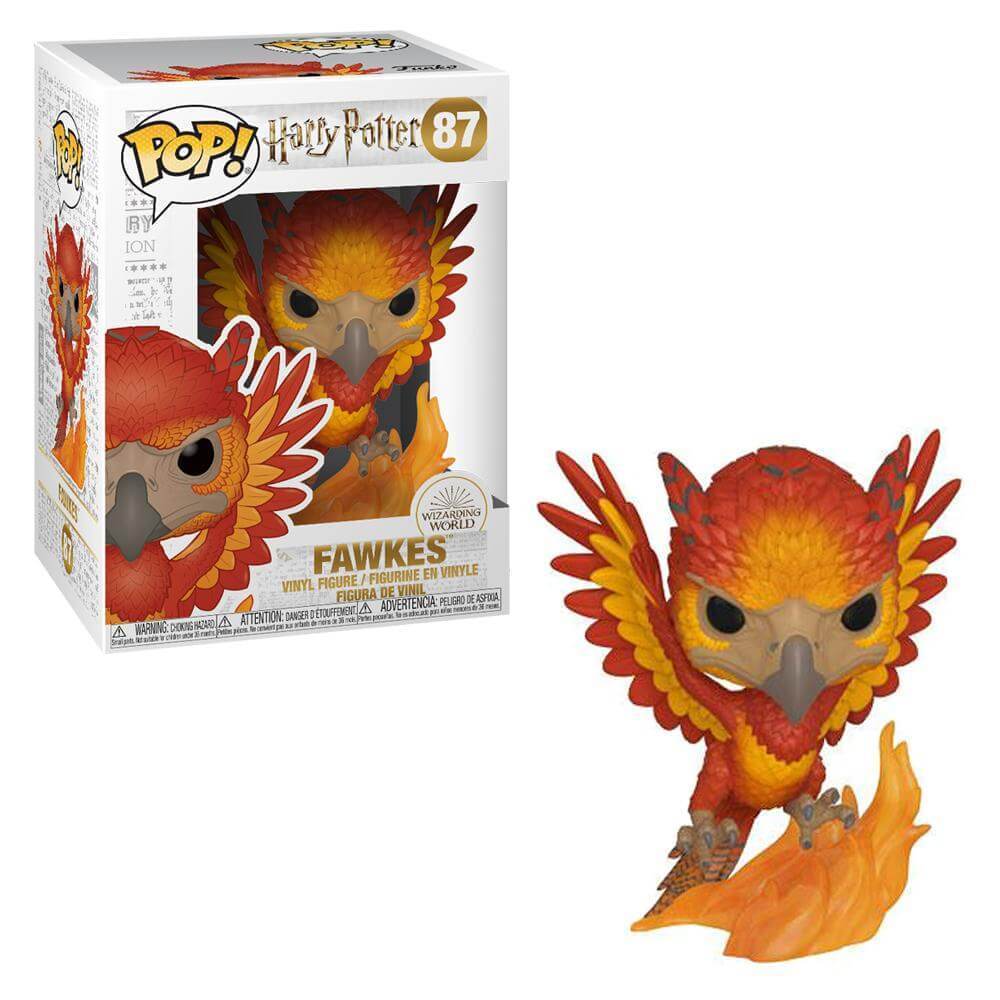 Funko Pop! Harry Potter figure of Fawkes the phoenix from the Harry Potter series, with detailed feathers and vibrant colors.