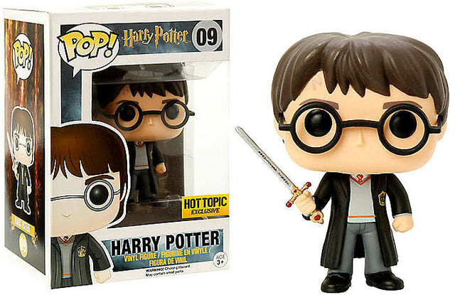 Funko Pop! Harry Potter figure holding a sword, featuring iconic Harry Potter design, from the Hot Topic exclusive collection.