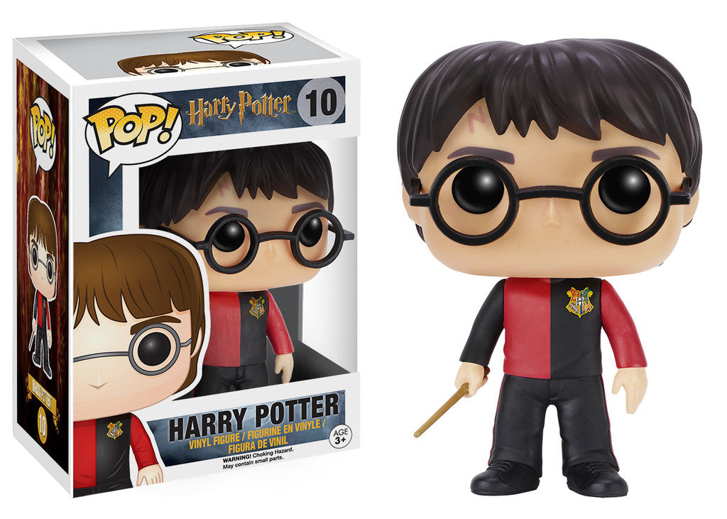 Funko Pop! Harry Potter figure from Triwizard Tournament with box imperfection, featuring Harry in wizard robes and wand.