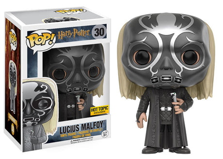 Funko Pop! Harry Potter Lucius Malfoy Death Eater figure from Shak's Pop Shop, featuring detailed character design and exclusive packaging.