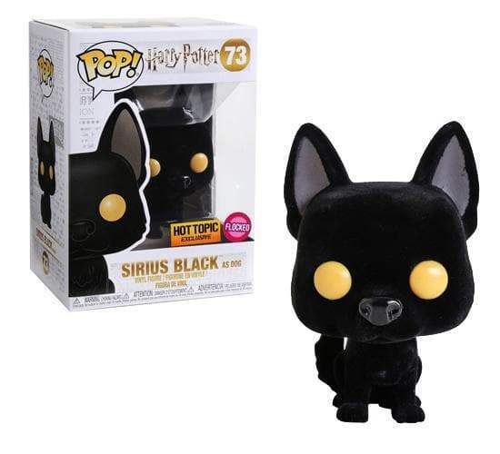 Funko Pop! Sirius Black as a dog figure from Harry Potter, with flocked fur, part of the Hot Topic exclusive collection.