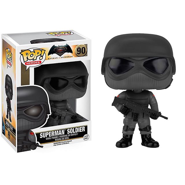 Funko Pop! Heroes Superman Soldier figure from Batman v Superman, collectible toy with detailed Superman costume, by Shak's Pop Shop