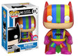 Funko Pop! Heroes Rainbow Batman figure with box imperfection, 2016 Fall Convention shared exclusive, collectible superhero toy.