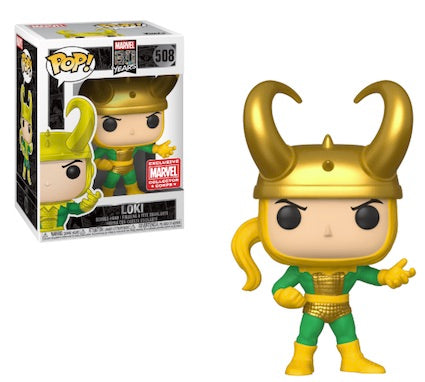 Funko Pop! Marvel 80 Years Loki First Appearance figure, Marvel Collector Corps exclusive, with detailed figure and collectible box.