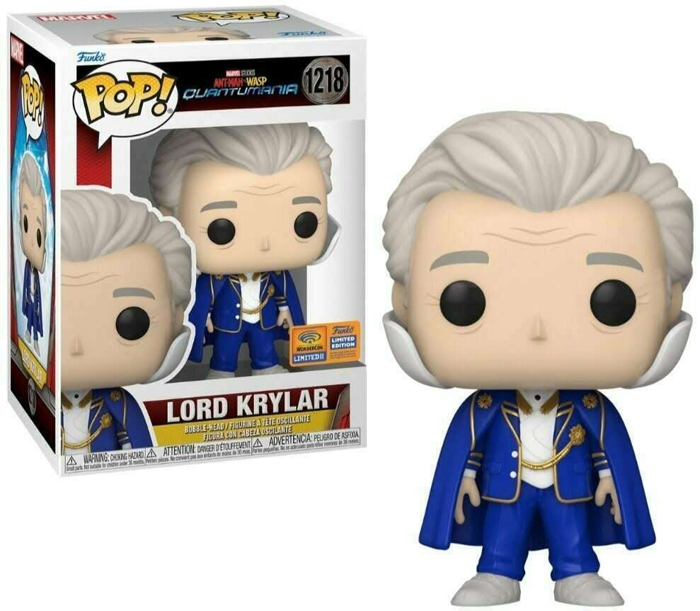 Funko Pop! Marvel Ant-Man and the Wasp Lord Krylar figure with WonderCon 2023 sticker, detailed collectible vinyl toy.
