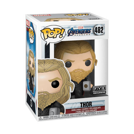 Funko Pop! Marvel Avengers Endgame Thor figure with Mjolnir and Stormbreaker, collectible vinyl toy from Shak's Pop Shop.