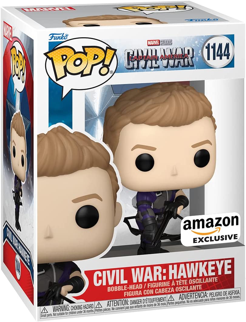 Funko Pop! Marvel Hawkeye figure from Captain America Civil War Build A Scene, featuring Hawkeye in his costume, collectible toy.