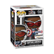 Funko Pop! Marvel Captain America (Sam Wilson) with shield figure from Shak's Pop Shop, featuring detailed costume and iconic shield.