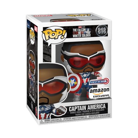 Funko Pop! Marvel Captain America (Sam Wilson) with shield figure from Shak's Pop Shop, featuring detailed costume and iconic shield.