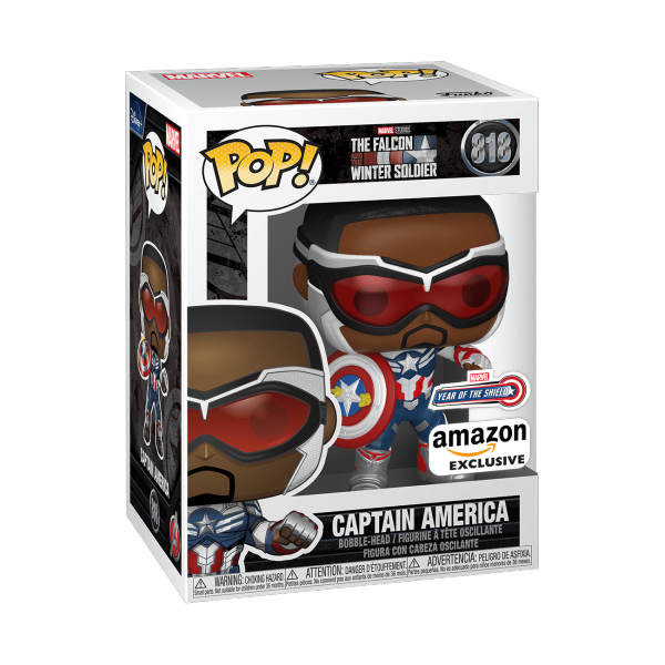 Funko Pop! Marvel Captain America (Sam Wilson) with shield figure from Shak's Pop Shop, featuring detailed costume and iconic shield.