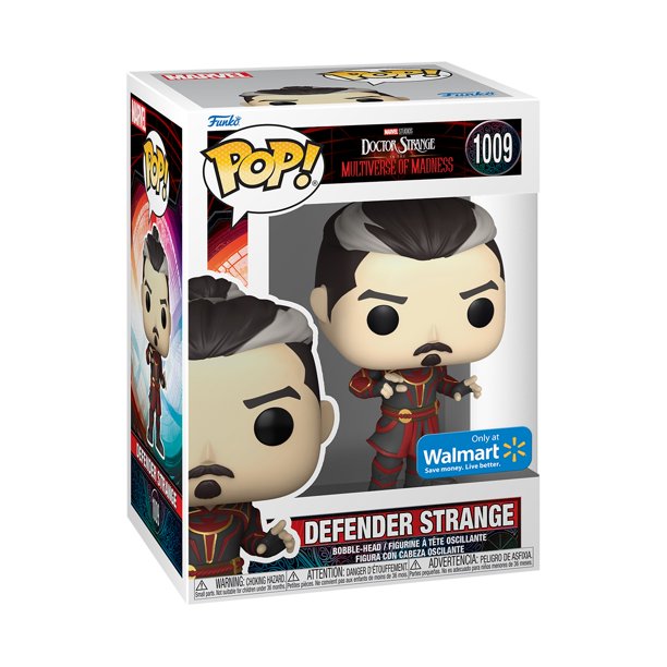 Funko Pop! Marvel Doctor Strange Multiverse of Madness Defender Strange figure by Shak's Pop Shop, Walmart exclusive, detailed collectible.