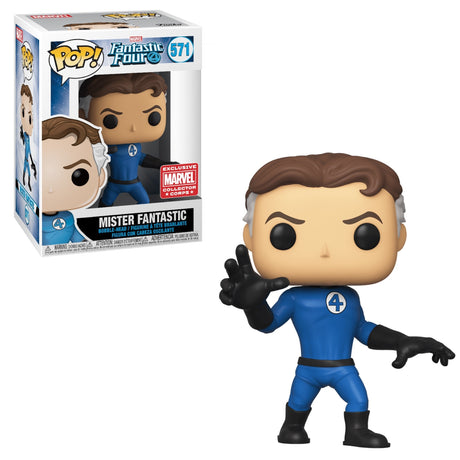 Funko Pop! Marvel Fantastic Four Mister Fantastic (Stretched) figure, Marvel Collector Corps Exclusive, stylized vinyl collectible.