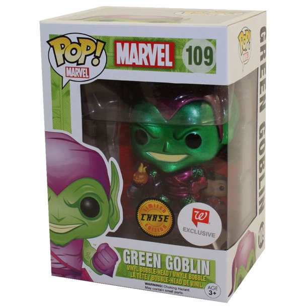 Funko Pop! Marvel Green Goblin Chase Metallic figure from Walgreens Exclusive, featuring a detailed collectible with vibrant colors.