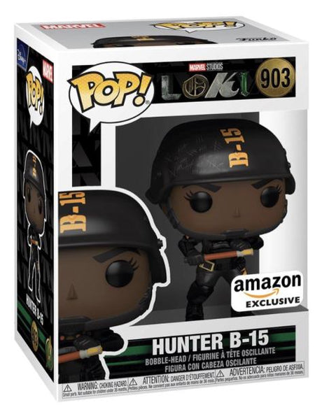 Funko Pop! Marvel Loki Hunter B-15 figure from Amazon Exclusive, featuring detailed design and iconic Marvel character styling.