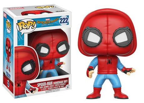 Funko Pop! Marvel Spider-Man No Way Home figure in homemade suit, collectible toy featuring Spider-Man with detailed costume design.