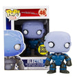 Funko Pop! Marvel Electro figure from The Amazing Spider-Man 2 with glow effect, featuring Electro's lightning details and pose.