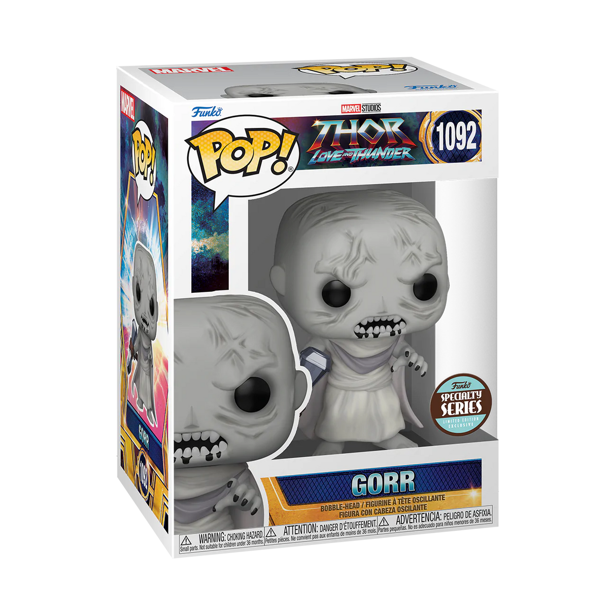 Funko Pop! Marvel Thor Love and Thunder Gorr the God Butcher figure with box imperfection, collectible vinyl toy, specialty series exclusive
