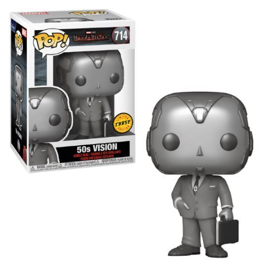 Funko Pop! Marvel WandaVision 50s Vision Chase figure in black and white, collectible vinyl toy with detailed features.