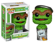 Funko Pop! figure of Oscar the Grouch from Sesame Street, featuring his signature trash can and green plush details.