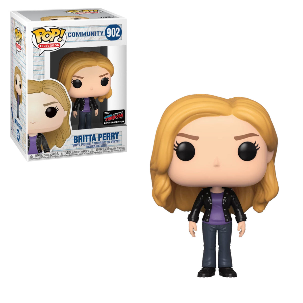 Funko Pop! Television Community Britta Perry figure with NYCC Con sticker, collectible vinyl toy by Shak's Pop Shop.