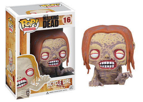 Funko Pop! Television The Walking Dead Bicycle Girl figure with box imperfection, collectible toy from Shak's Pop Shop.