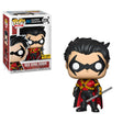 Funko Pop! figure of Red Wing Robin from Heroes series, exclusive to Hot Topic, displayed in collectible packaging.