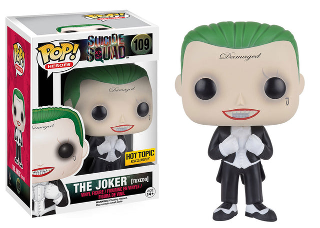 Funko Pop! figure of The Joker in tuxedo from Heroes: Suicide Squad, a Hot Topic exclusive, by Shak's Pop Shop.