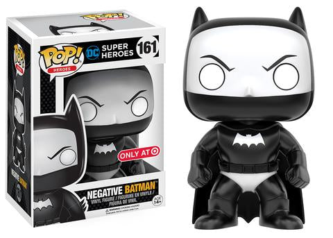 Funko Pop! Heros Negative Batman figure, Target exclusive, featuring Batman in a dark, stylized design from Shak's Pop Shop.