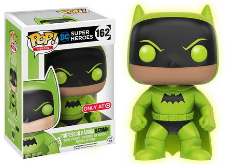 Funko Pop! Heros Professor Radium Batman GITD figure, Target exclusive, no sticker, featuring glow-in-the-dark details from Shak's Pop Shop