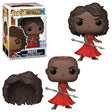 Funko Pop! of Marvel's Okoye in a red dress from Black Panther, displayed on a NYCC 2018 shared sticker.