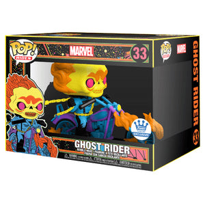 Marvel Blacklight Ghost Rider Funko Pop! figure with vibrant neon colors and detailed design, exclusive to Funko Shop.