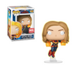 Funko Pop! figure of Marvel's Captain Marvel with glow effect, from Marvel Collector Corps, featuring a box with imperfection.