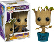 Funko Pop! of Dancing Groot from Marvel's Guardians of the Galaxy in a blue pot, exclusive to Hot Topic, by Shak's Pop Shop