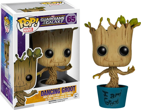 Funko Pop! of Dancing Groot from Marvel's Guardians of the Galaxy in a blue pot, exclusive to Hot Topic, by Shak's Pop Shop