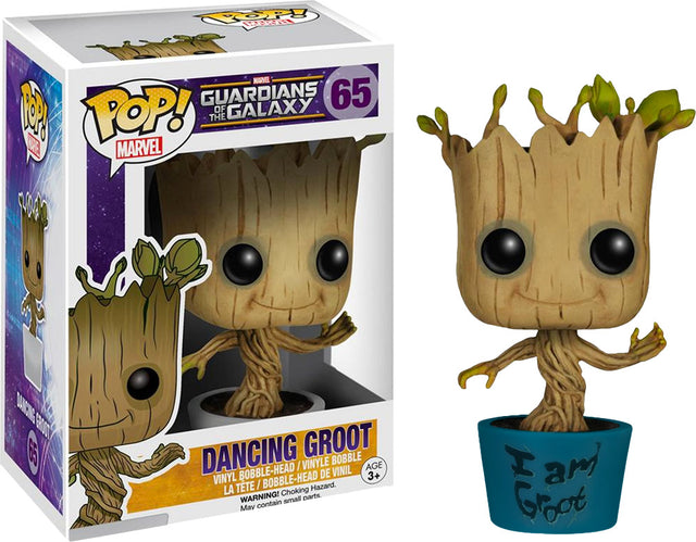Funko Pop! of Dancing Groot from Marvel's Guardians of the Galaxy in a blue pot, exclusive to Hot Topic, by Shak's Pop Shop