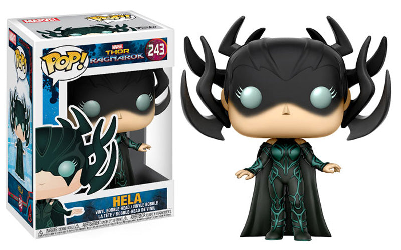 Funko Pop! figure of Hela from Marvel Thor Ragnarok with minor imperfections, displayed in her detailed costume and dynamic pose.