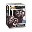 Funko Pop! figures of Marvel's Venom and Carnage from the 2021 NYCC shared exclusive, featuring detailed comic-style design.