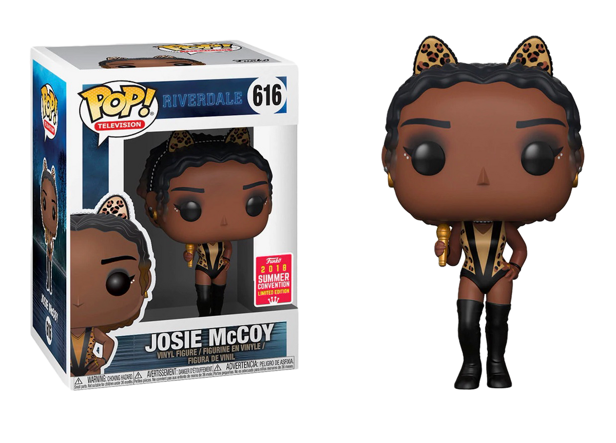Funko Pop! sticker of Josie McCoy from Riverdale TV series, featuring colorful character artwork and summer convention branding.