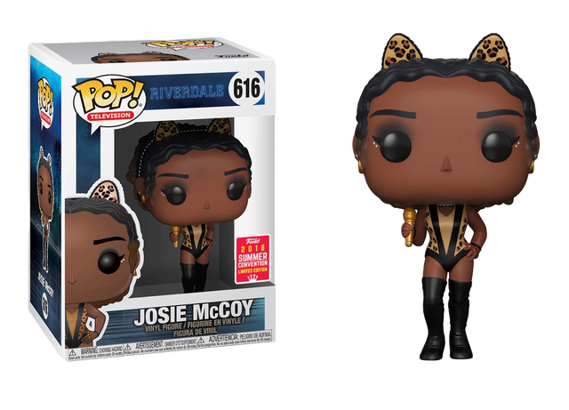 Funko Pop! sticker of Josie McCoy from Riverdale TV series, featuring colorful character artwork and summer convention branding.
