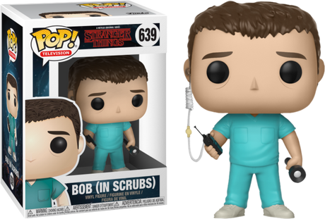 Funko Pop! figure of Bob in scrubs from Stranger Things, with minor box imperfection, displayed in detailed view.