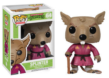 Funko Pop! figure of Splinter from Teenage Mutant Ninja Turtles, collectible toy with detailed design and vibrant colors.
