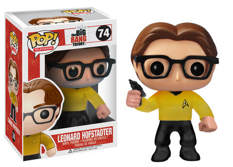 Funko Pop! of Leonard Hofstadter from The Big Bang Theory with Star Trek theme, featuring minor imperfection, by Shak's Pop Shop.